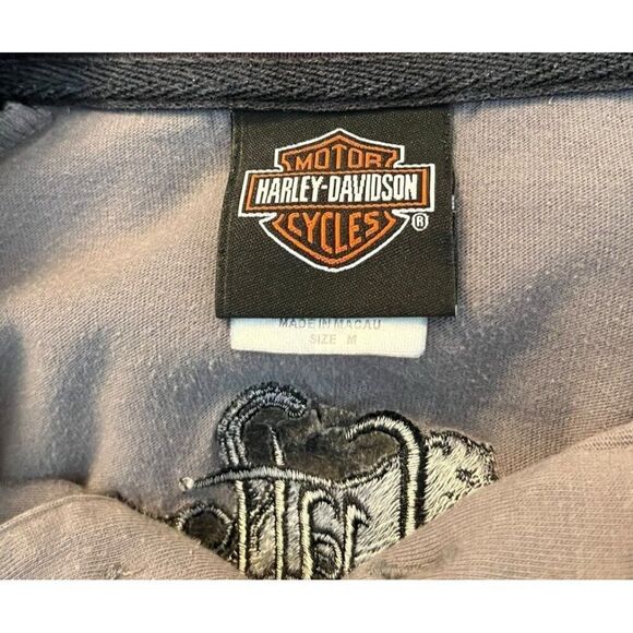 Harley Davidson Mens Medium Gray Polo Golf Shirt Gatto Tarentum Pennsylvania - Picture 6 of 7